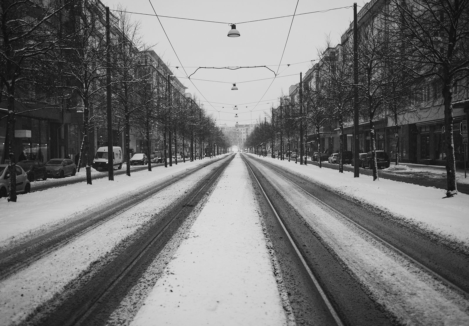 Snow covered tram lines