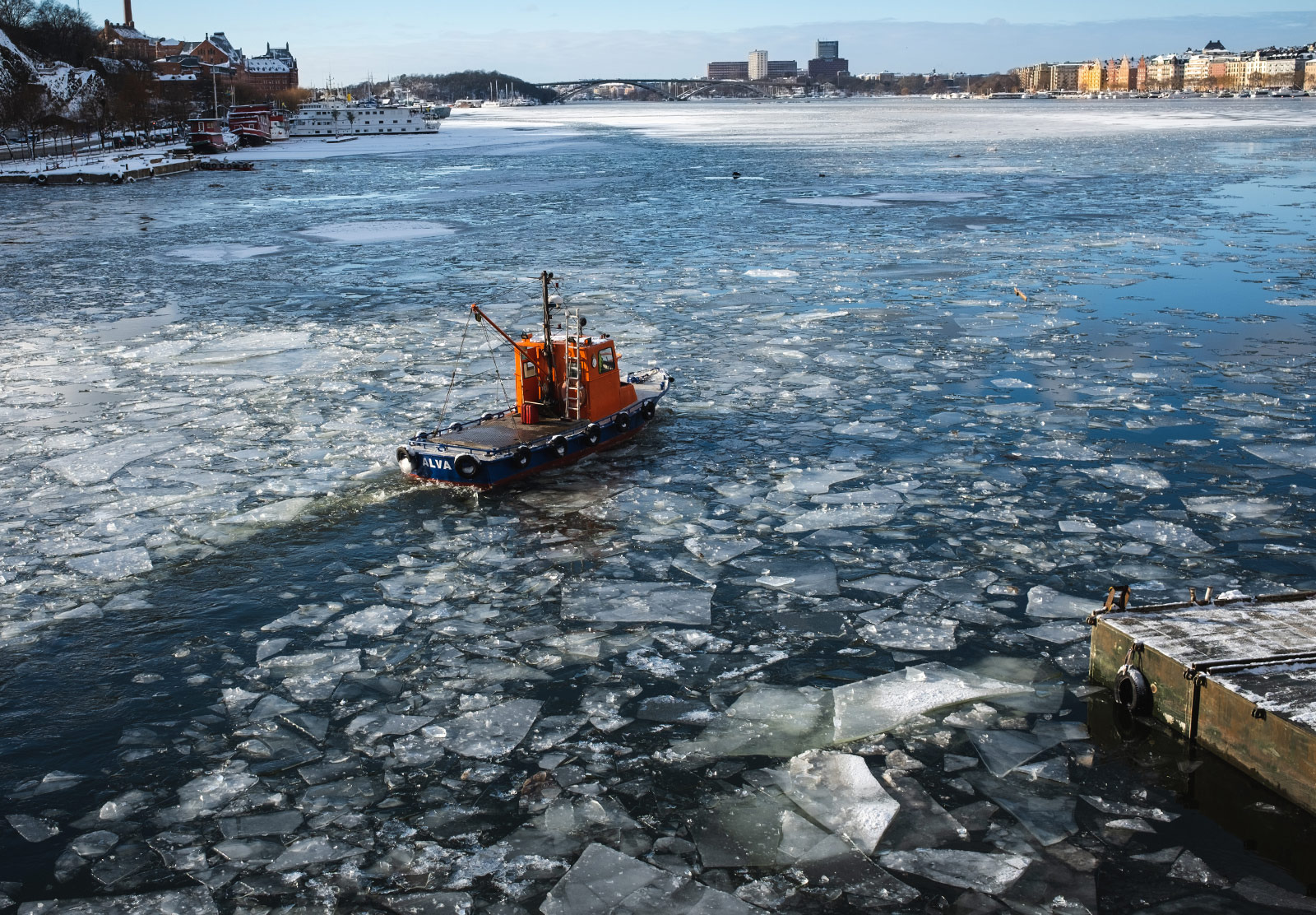 Boat moving through ice