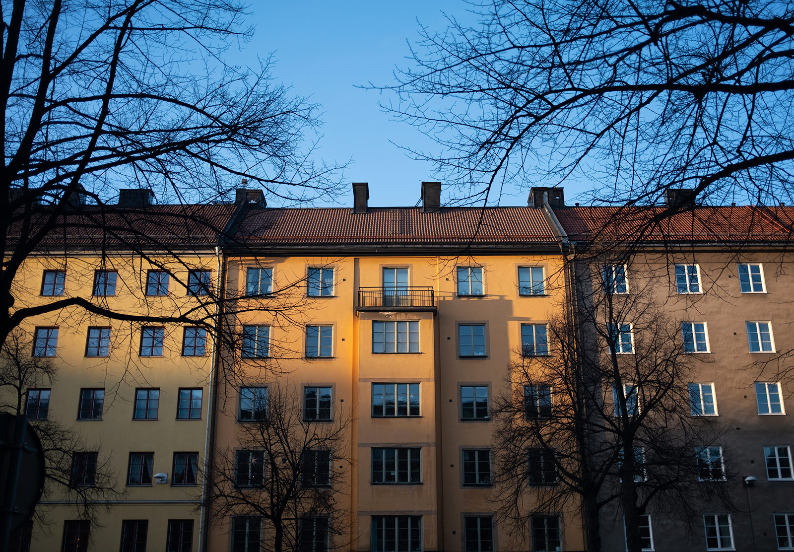 Sun shining on building