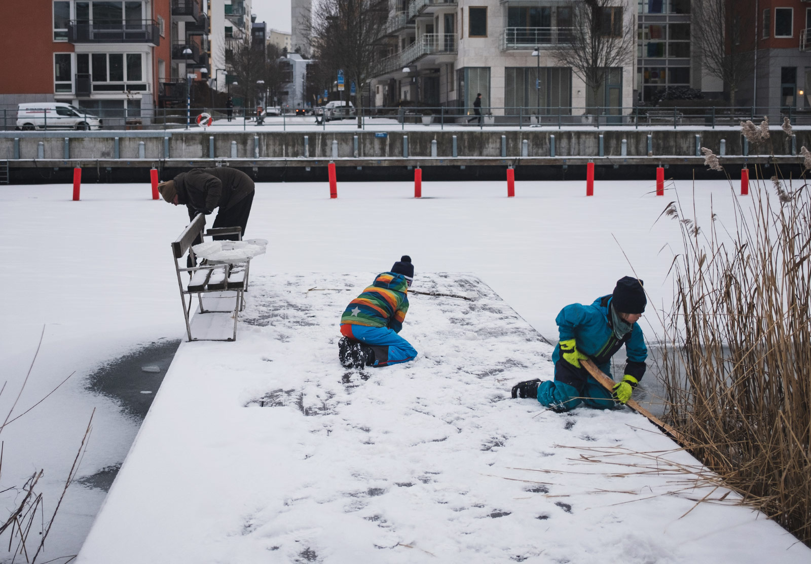 Kids playing with ice