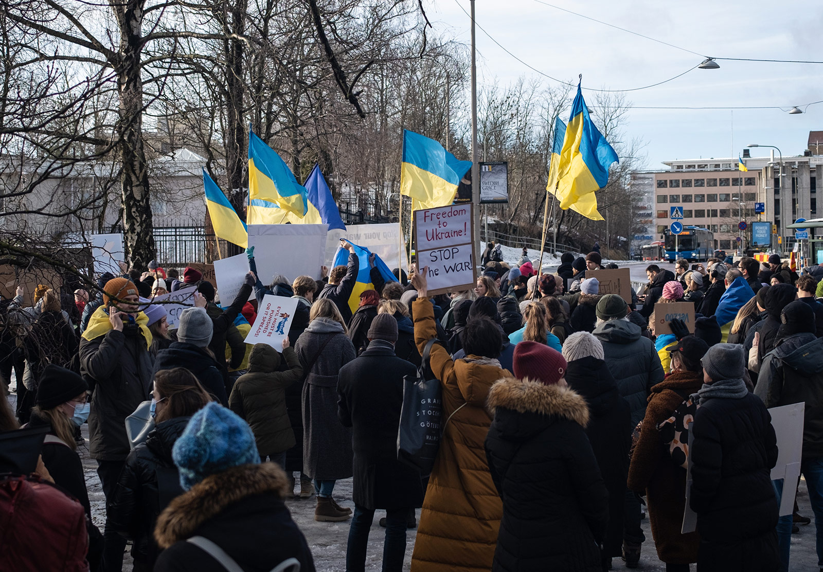Ukranian flags and signs