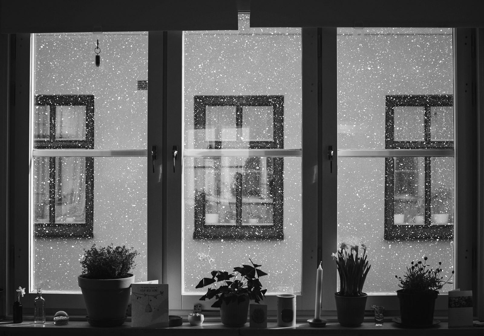 Snow falling outside
