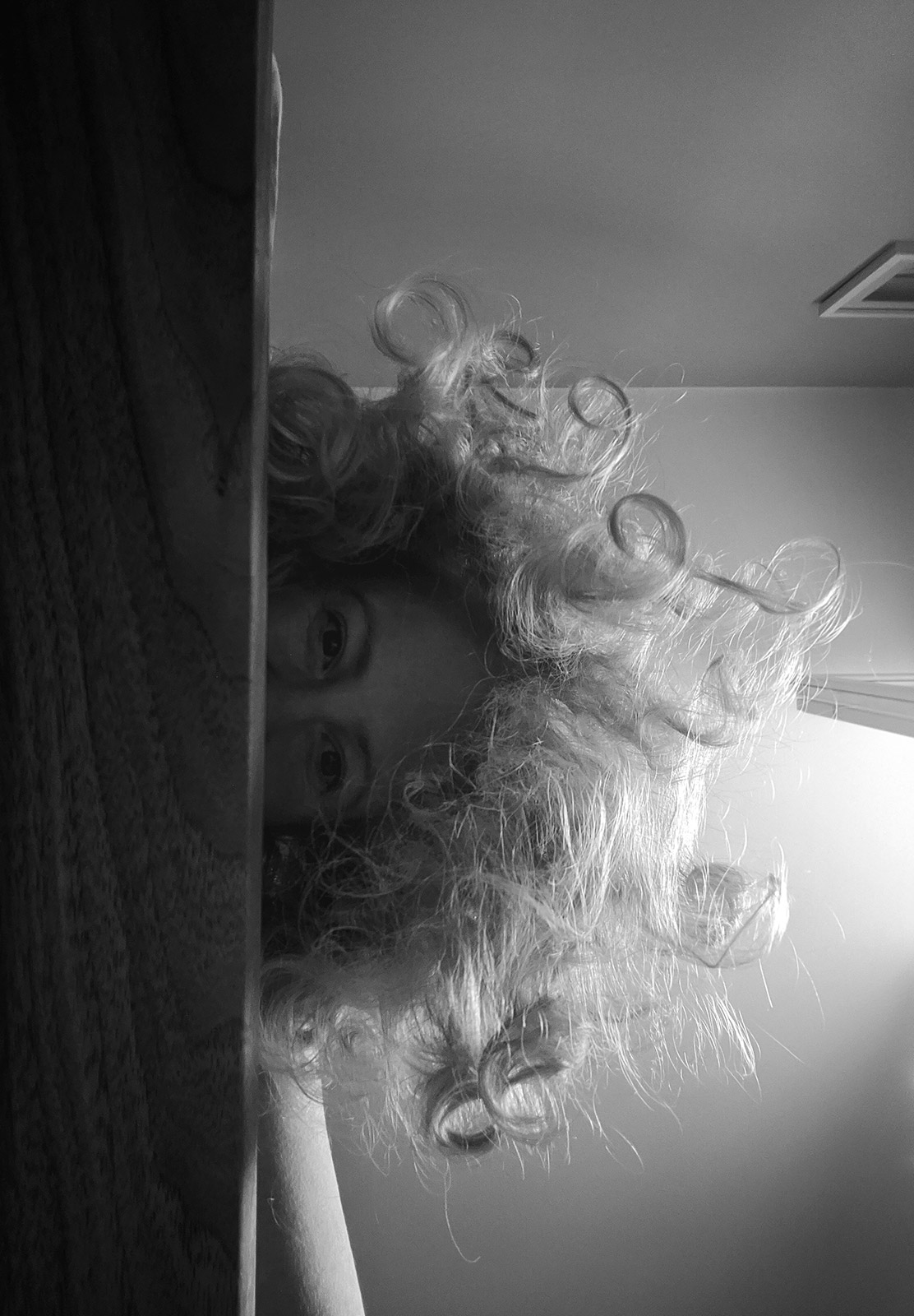 Looking down from the bed