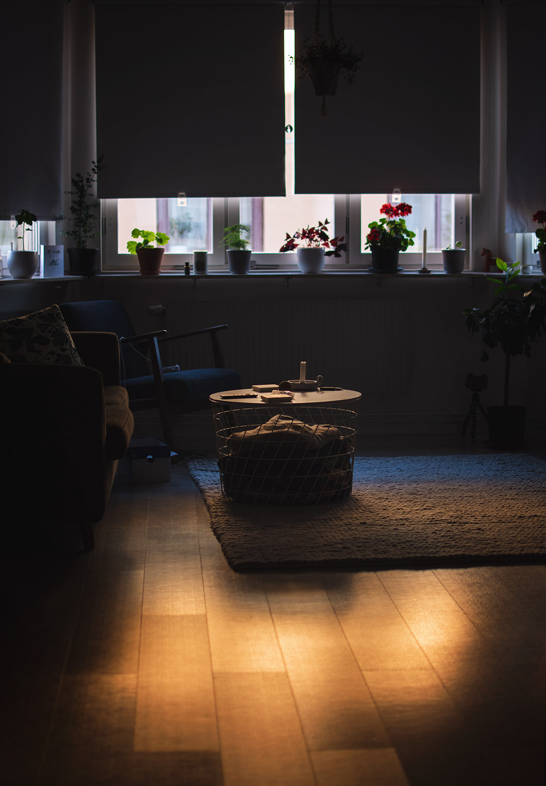 Golden light on floor