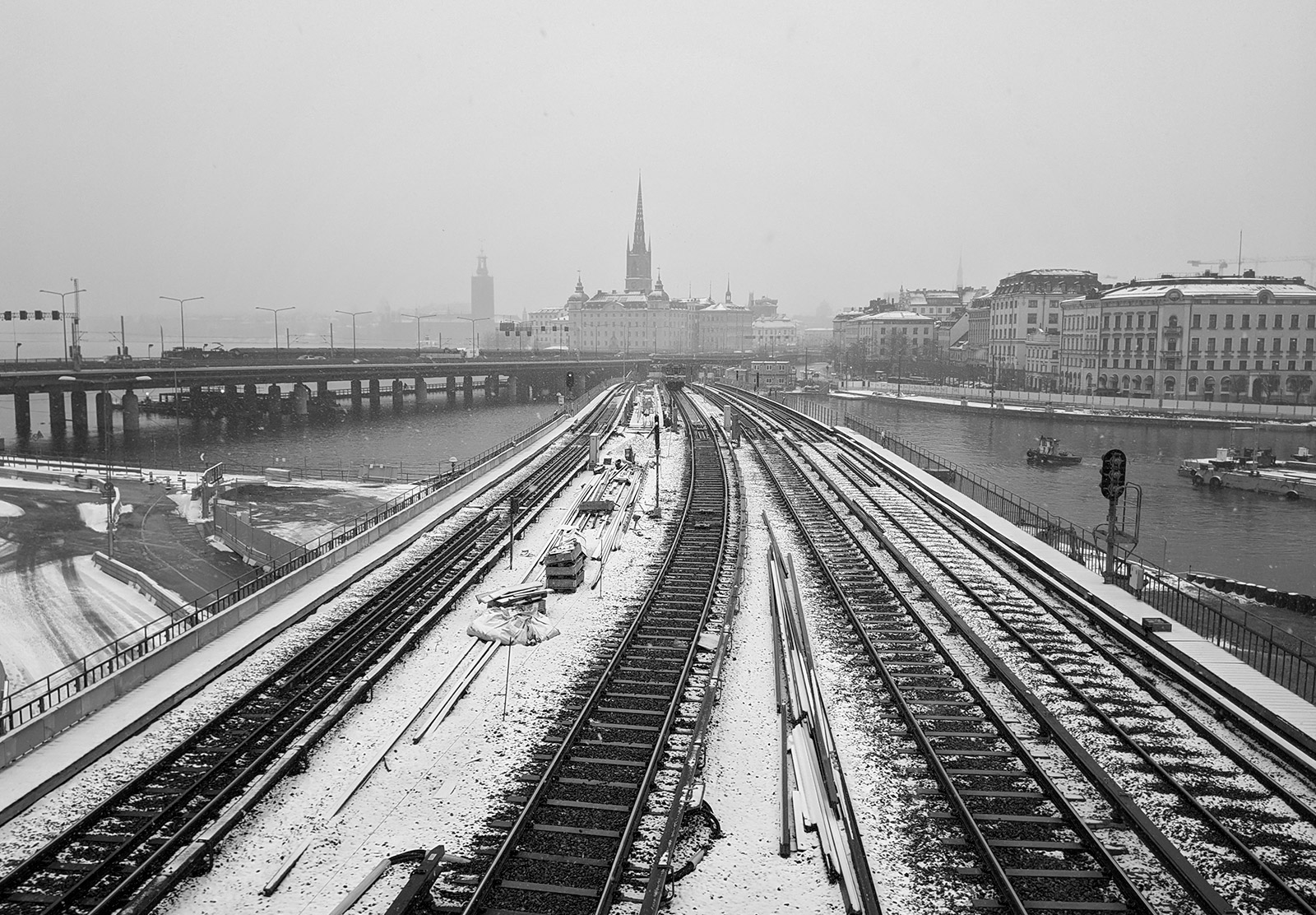 Train tracks in the snow