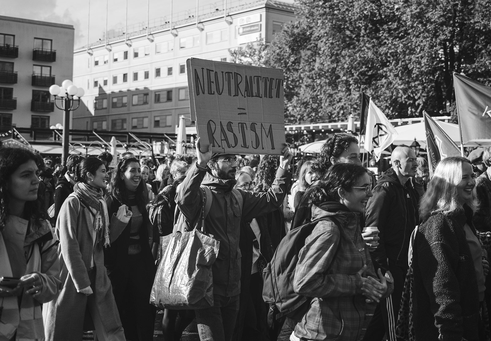 Man holding sign