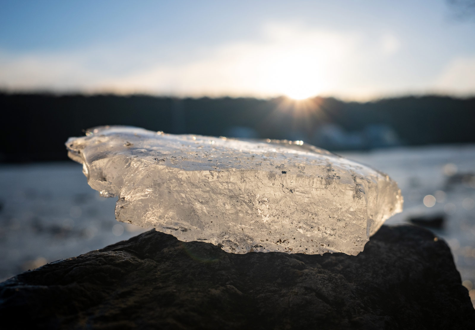Sun shining on ice