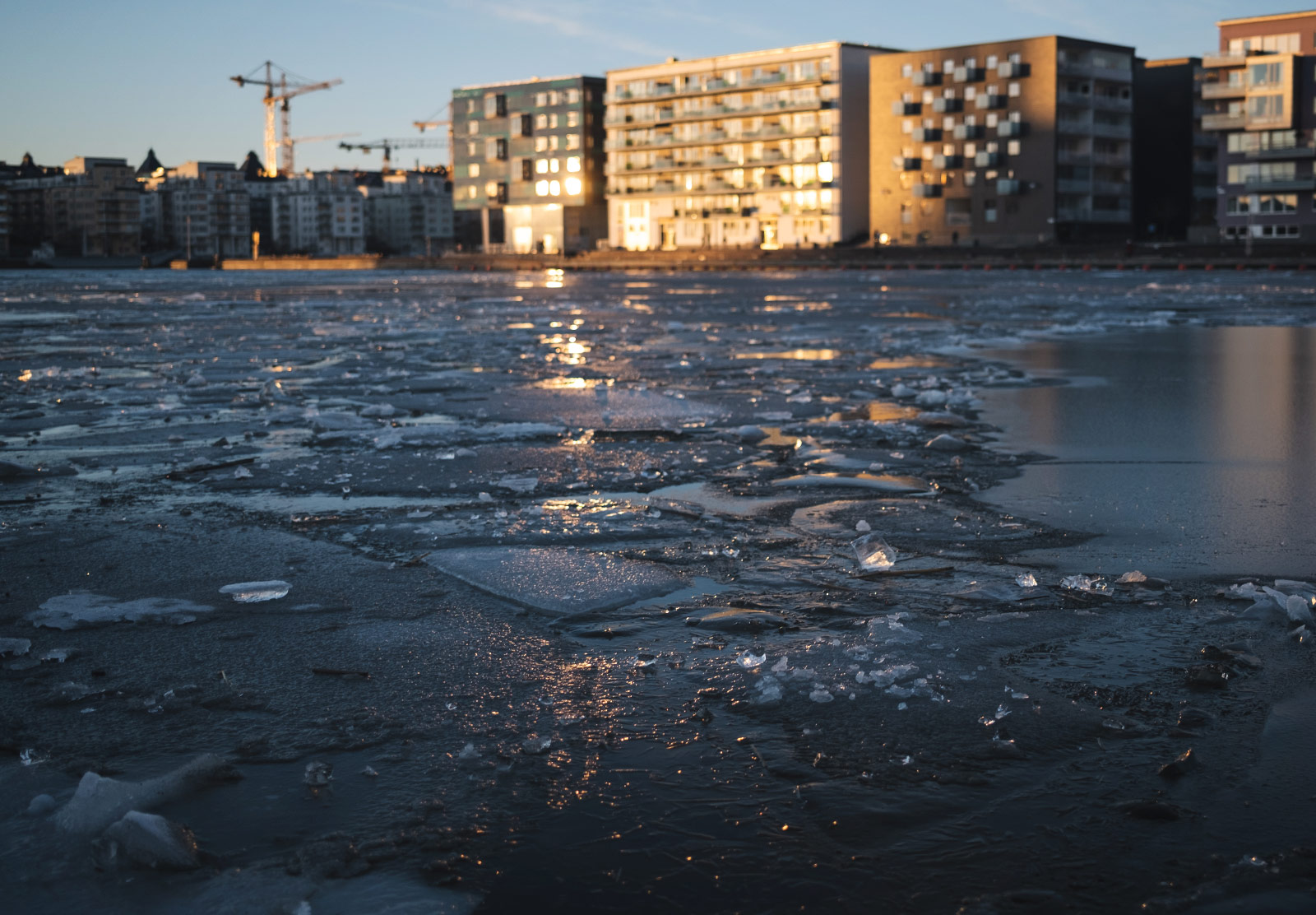 Chunks of ice on water