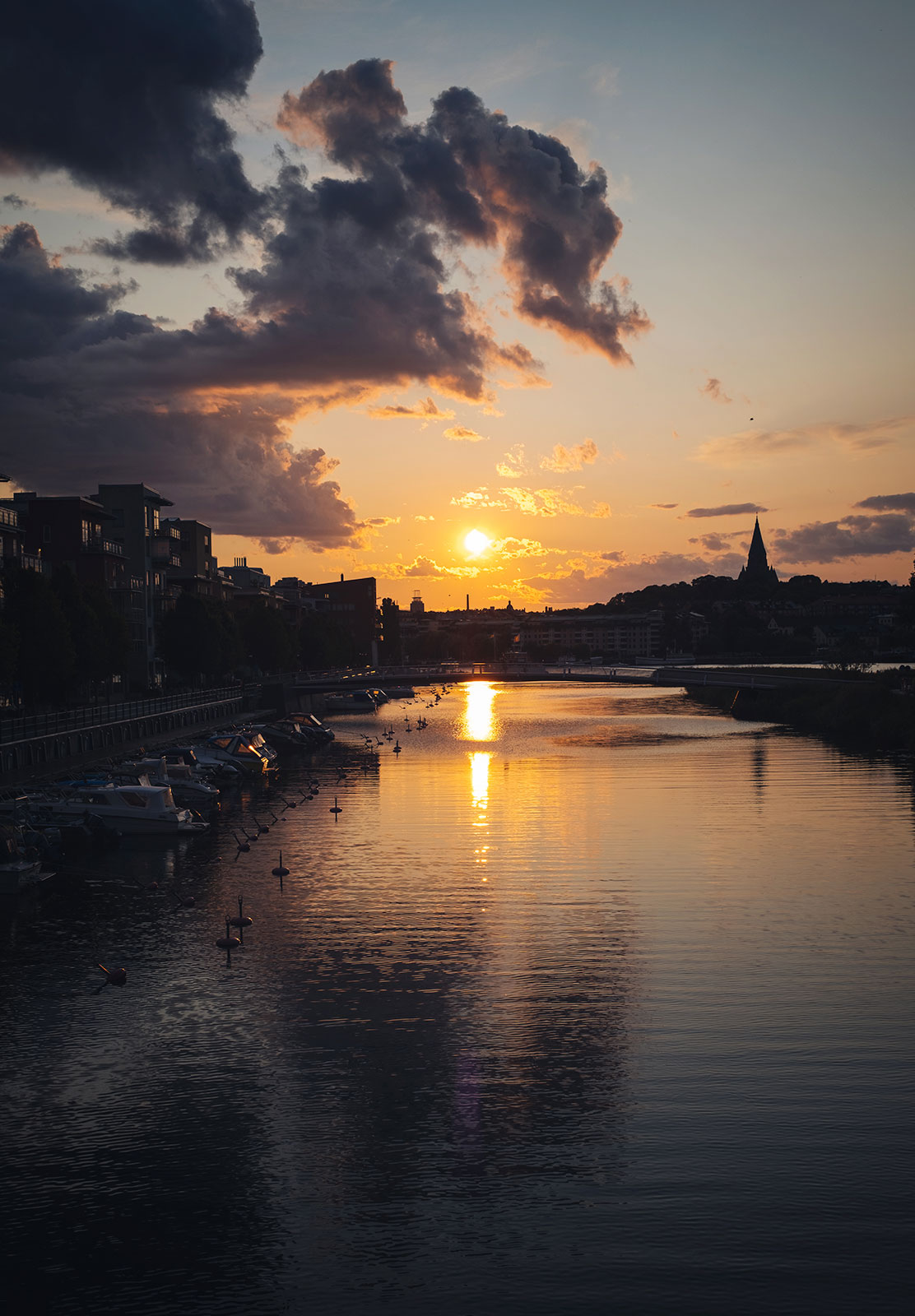 Water and skyline at sunset