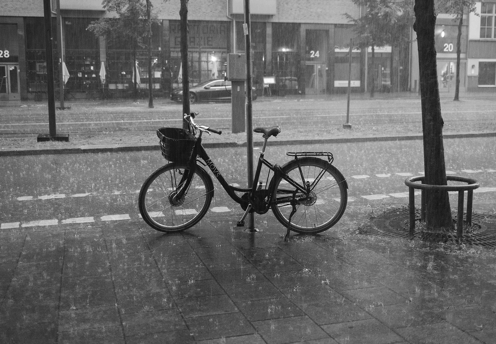 Bike sitting in heavy rain