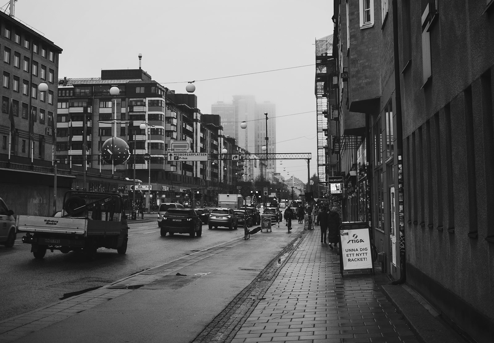 Mist hanging over tall building