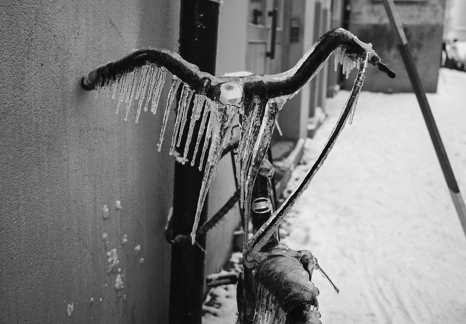 Long icicles on bike