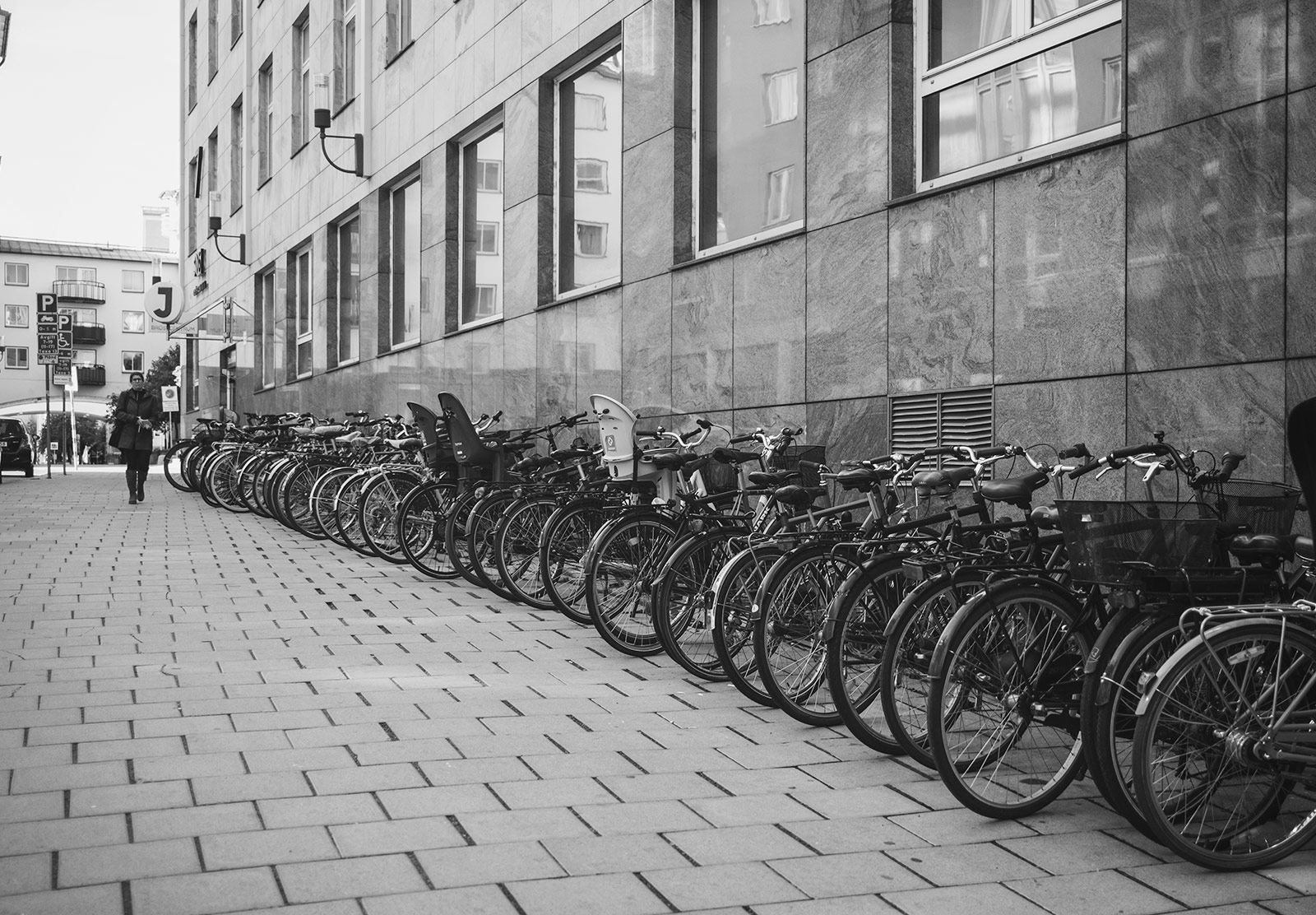 Row of bikes on street