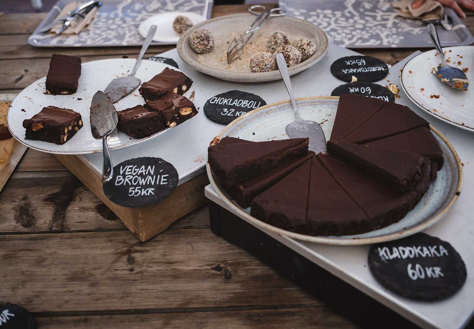 Chocolate cake on table