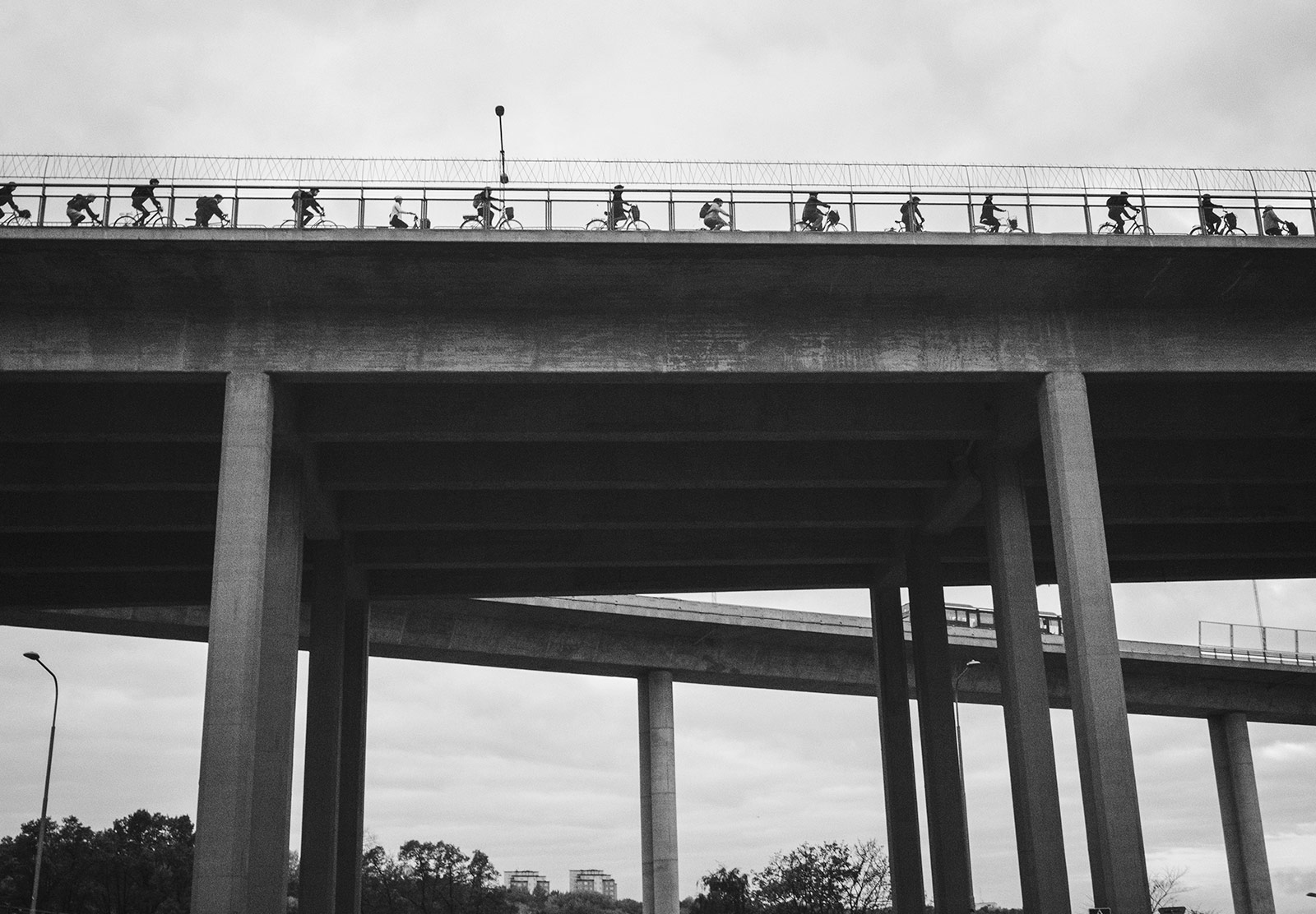 Cyclists on bridge