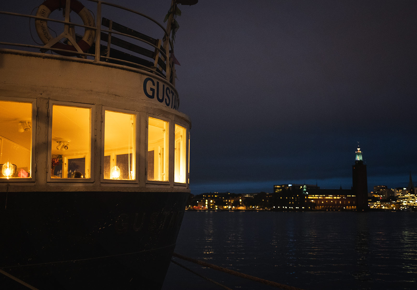 Lit up boat windows