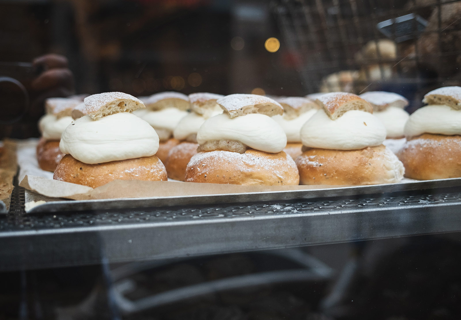 Row of cream buns