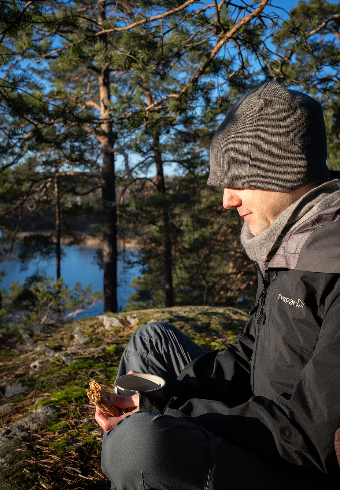 Man drinking tea in the sun