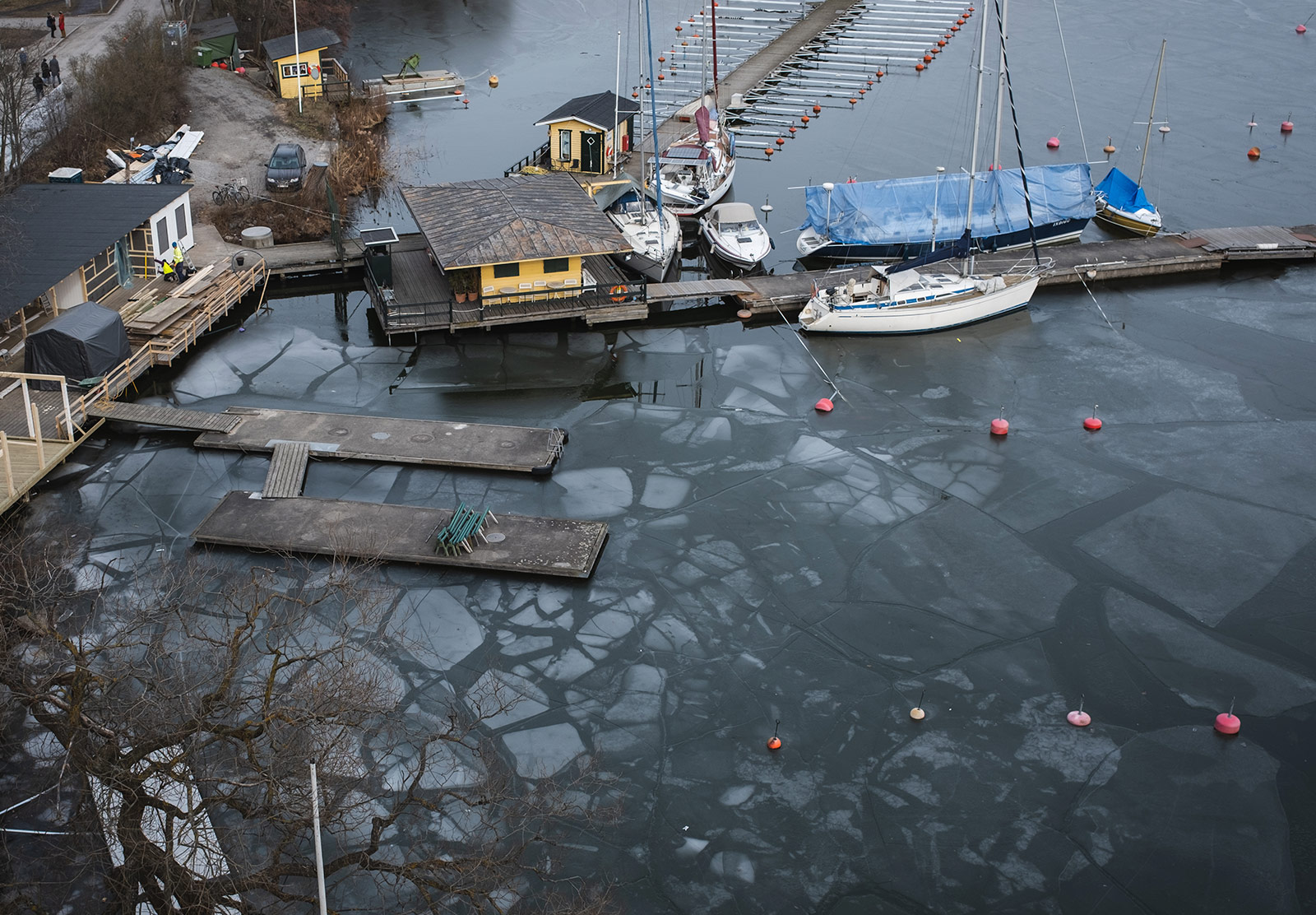 Slabs of ice on water