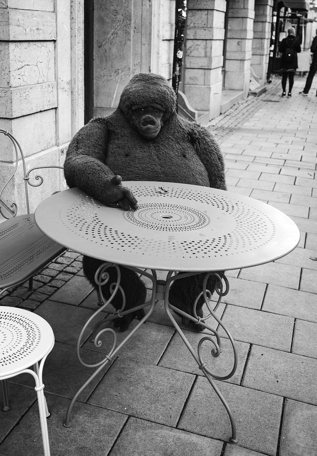 Gorilla sitting at table