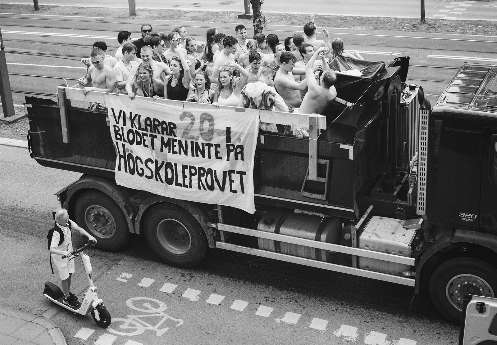 People cheering in truck
