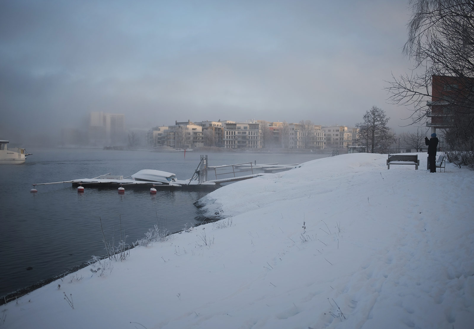 Ice fog hanging over water