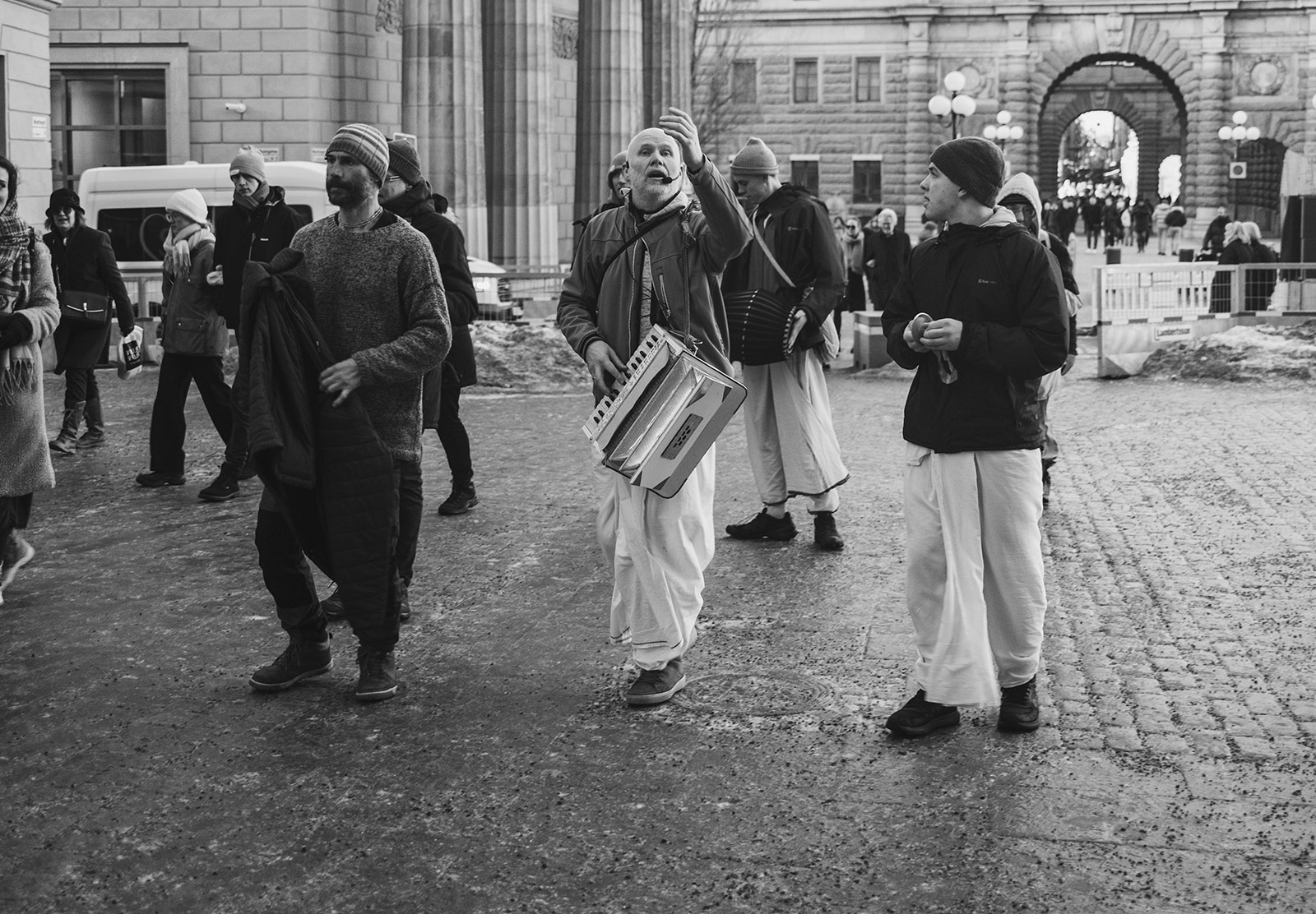 Man singing whilst walking