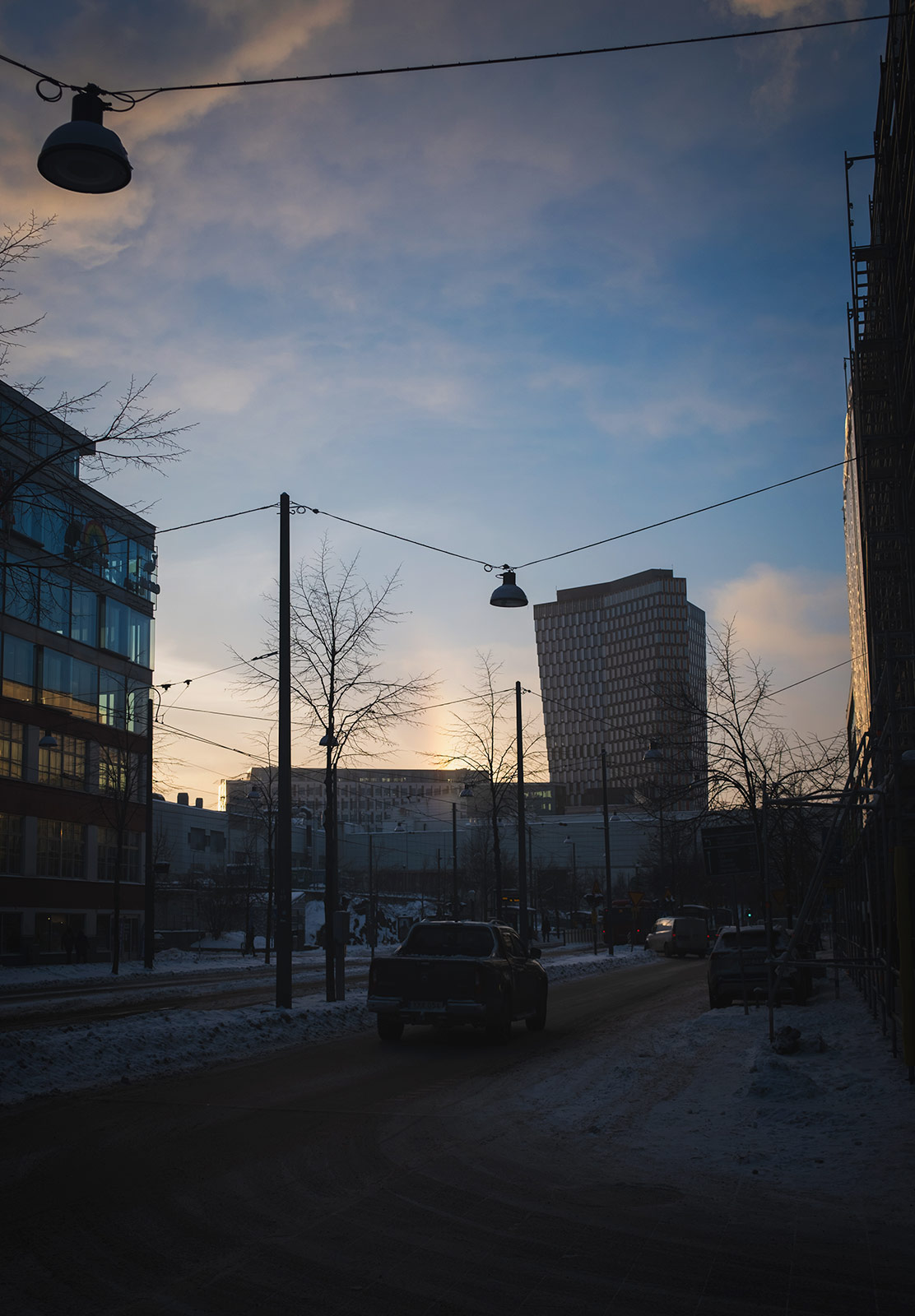 Vertical column of light from sun