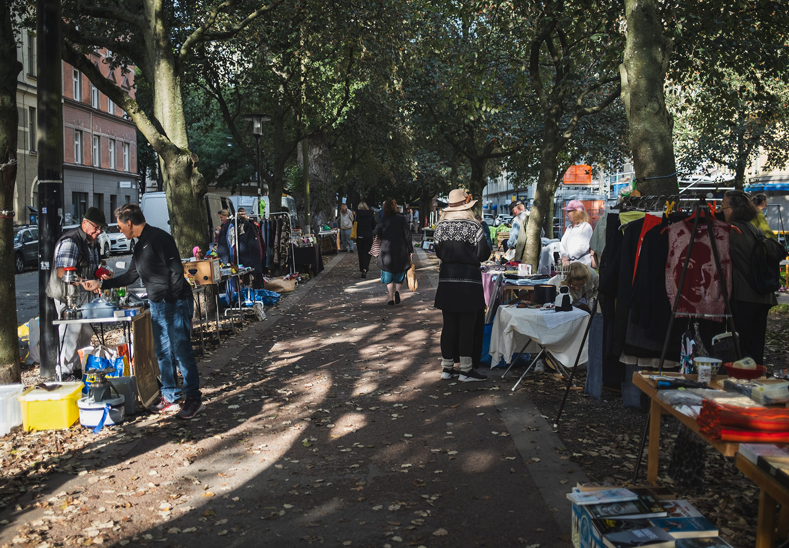 Small market on a tree lined street