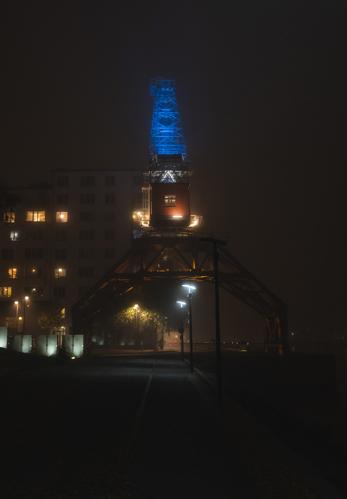 Old crane in the fog