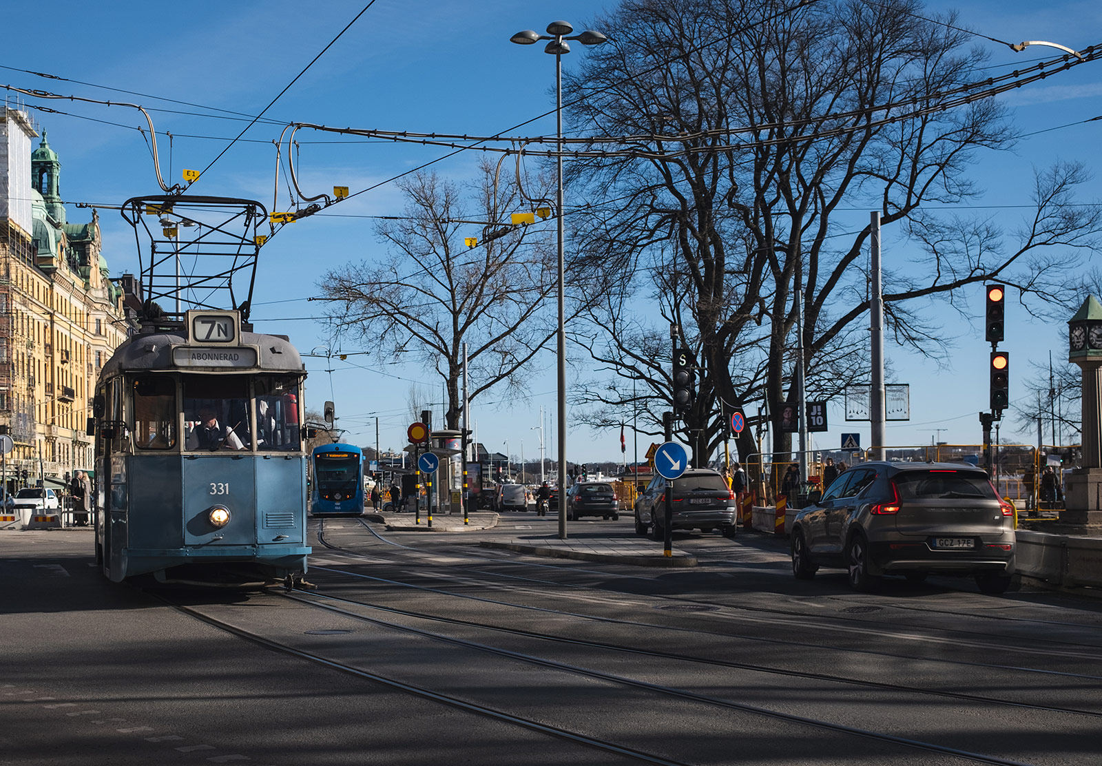 Old tram on road