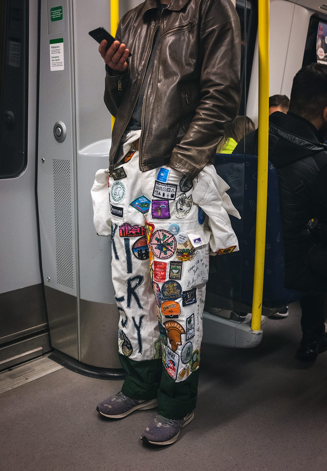 Trousers covered in patches