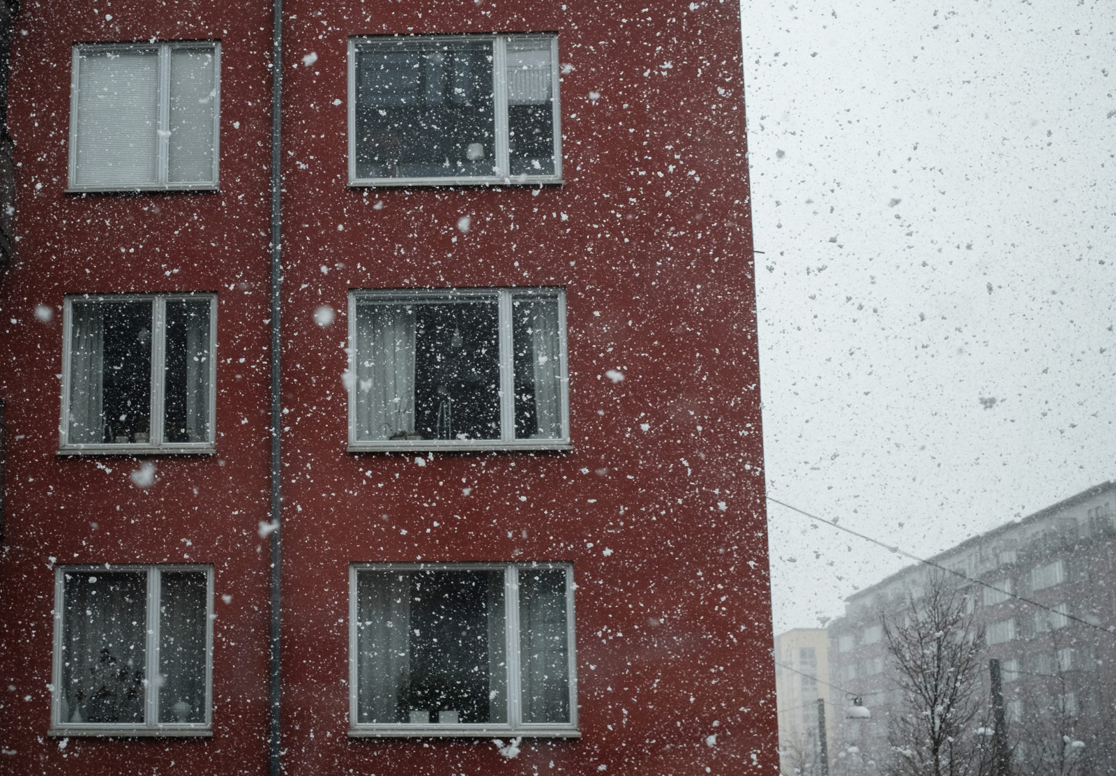 Snow falling outside