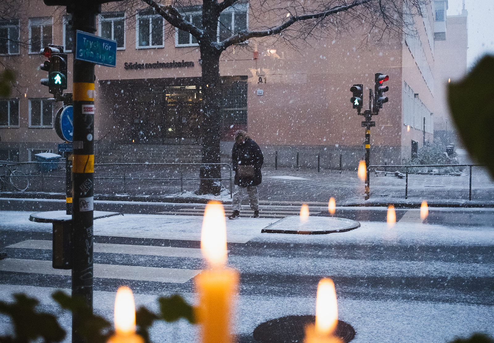 Woman walking in the snow