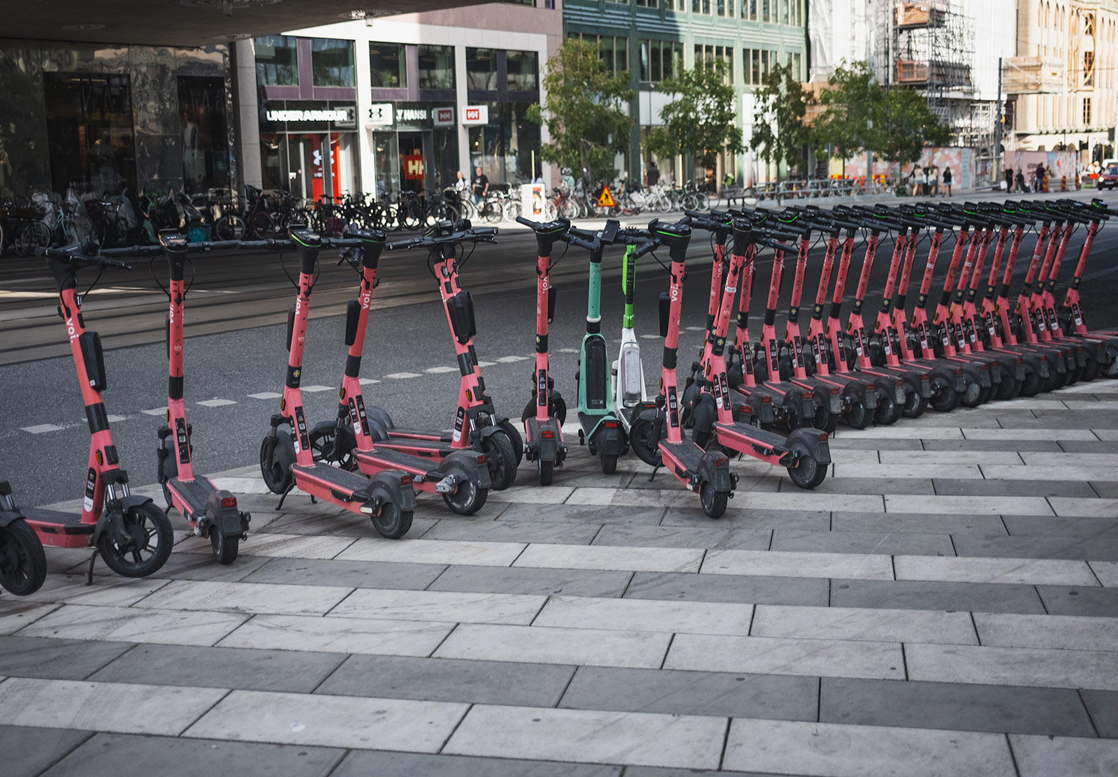 Line of scooters