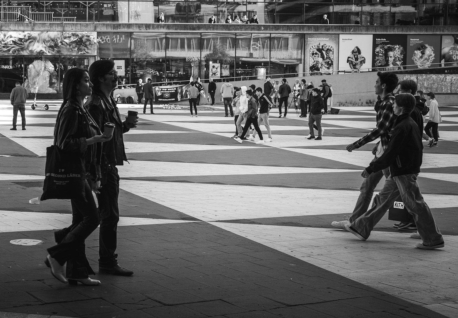 Groups of people walking