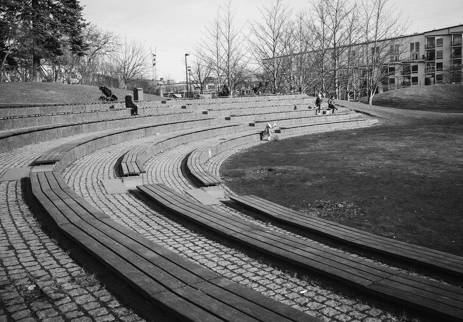 Curved wooden seats