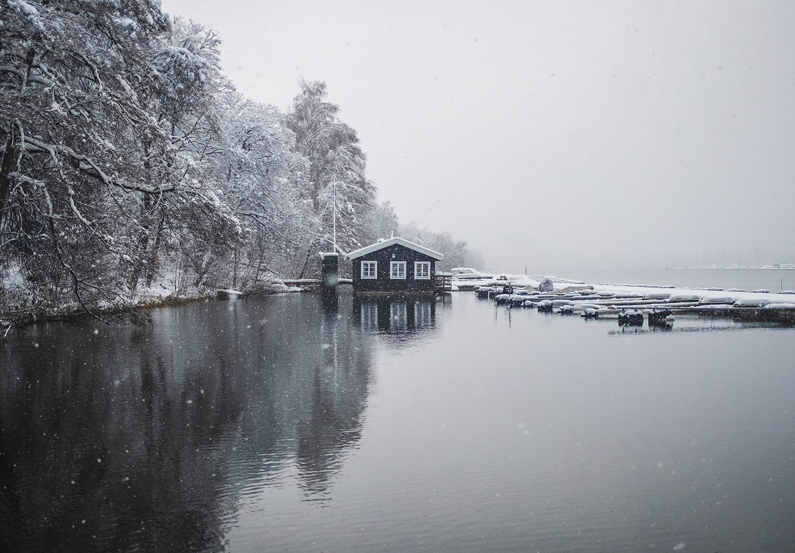 Wooden building in the snow