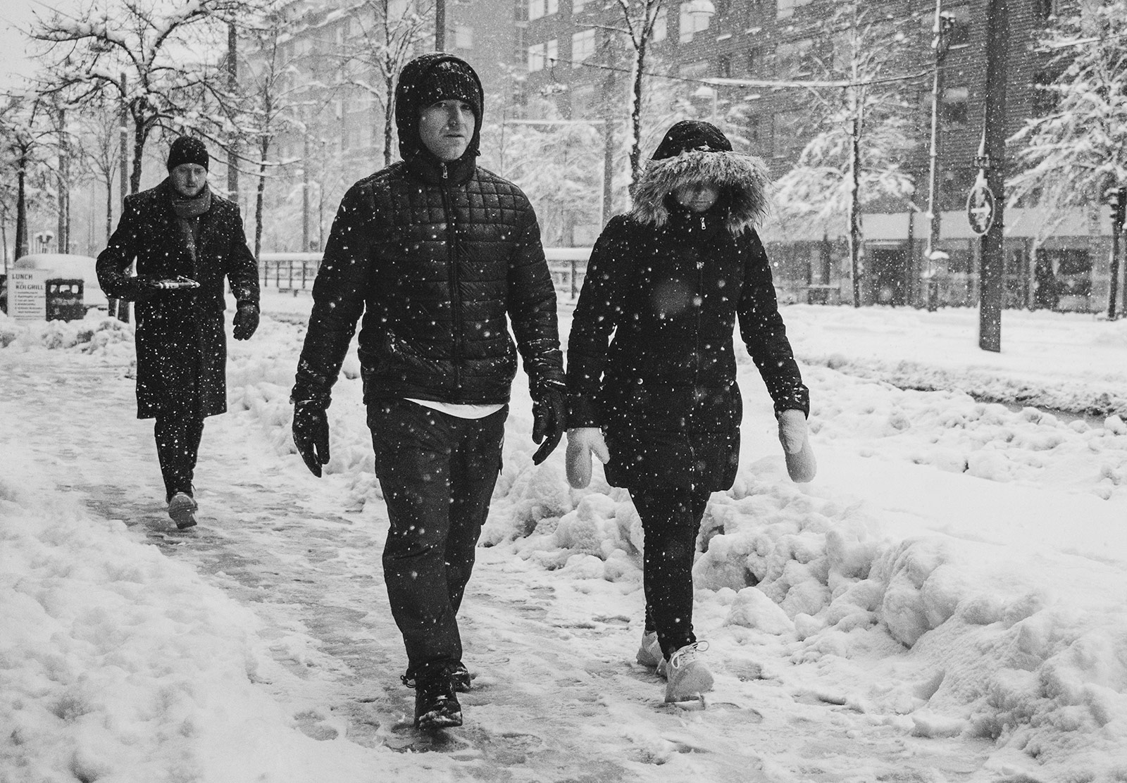 Couple walking in the snow
