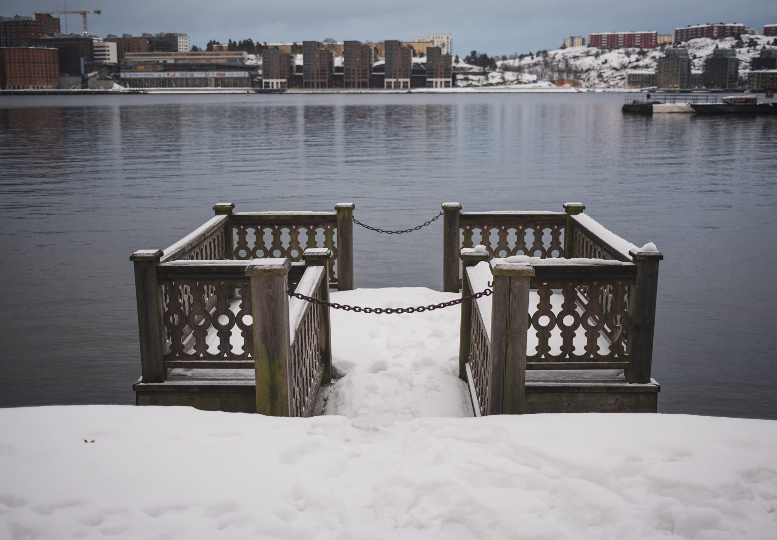 Snow covered seat jetty