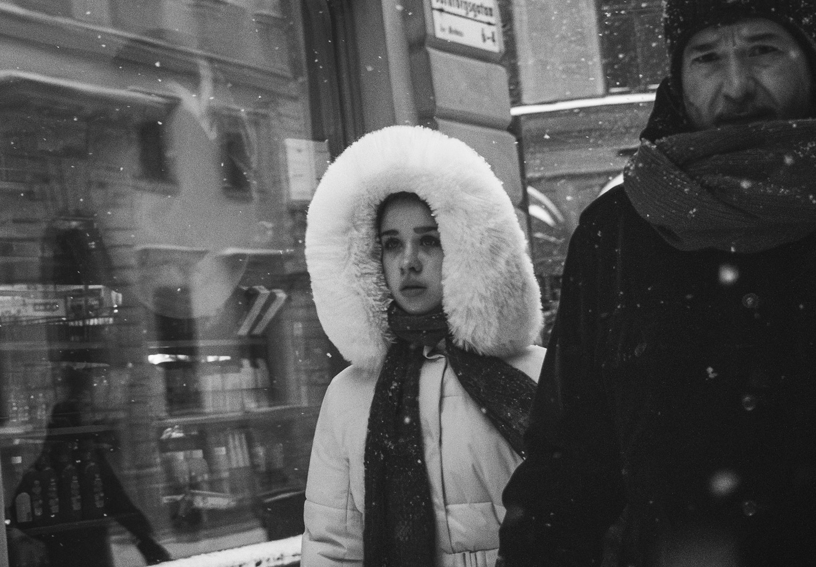 Girl wearing fur hood