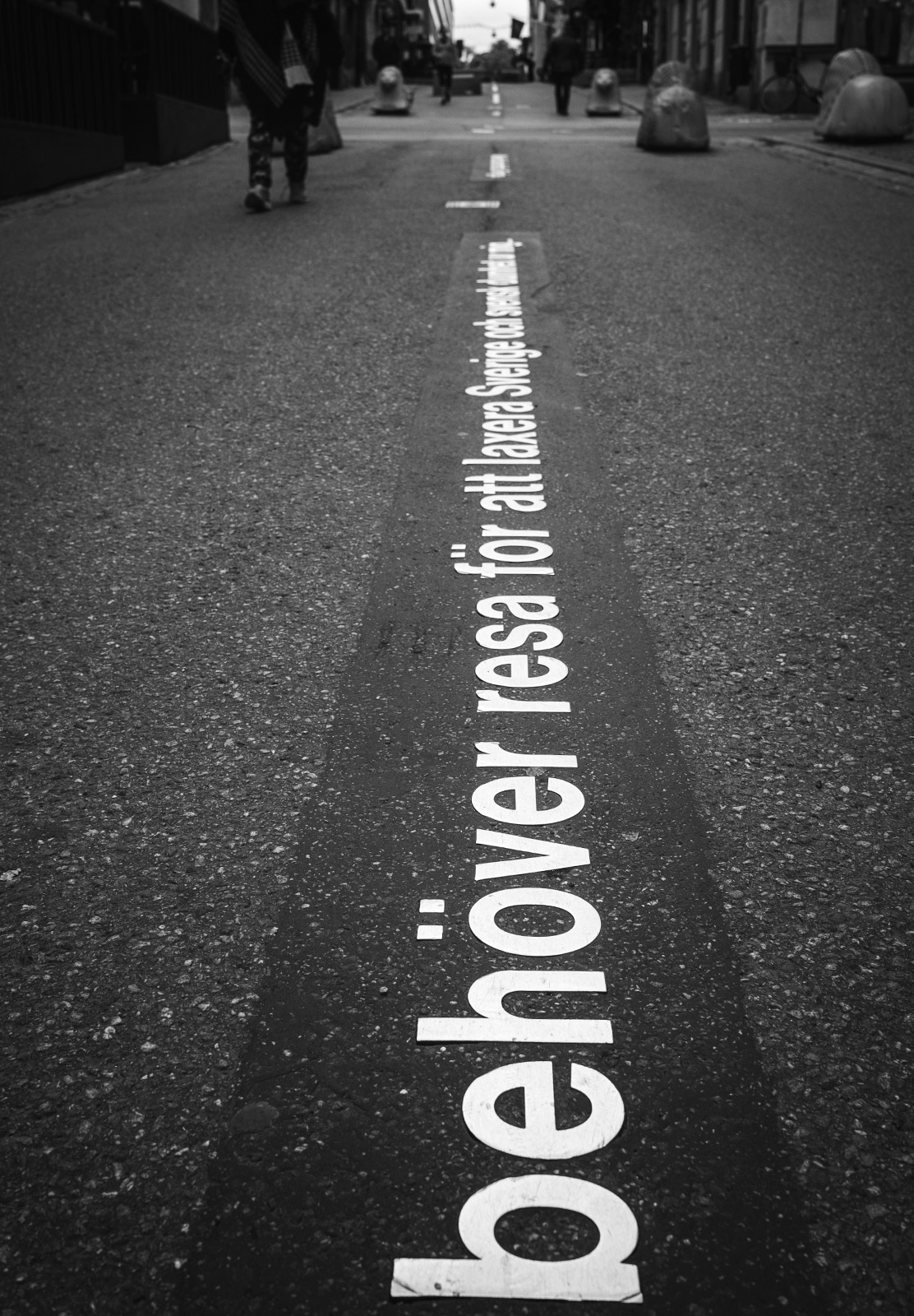 Lettering in pavement