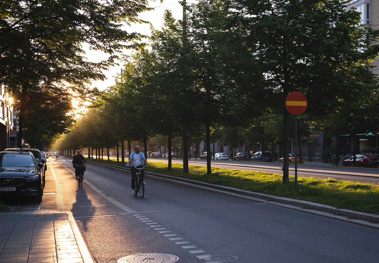 Man and woman on bikes