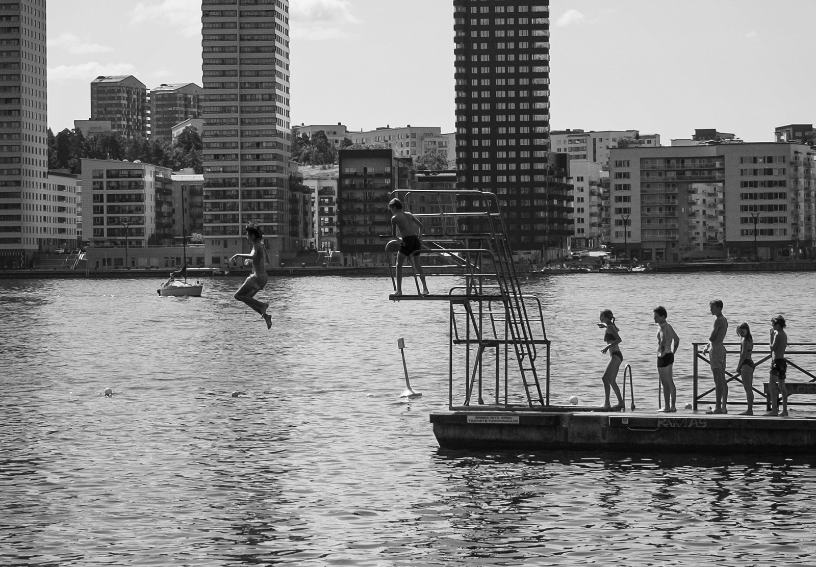 Person jumping off diving board
