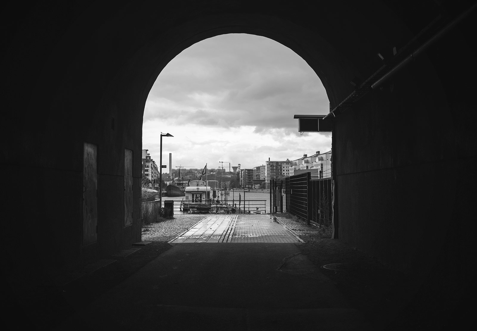 View of water through tunnel