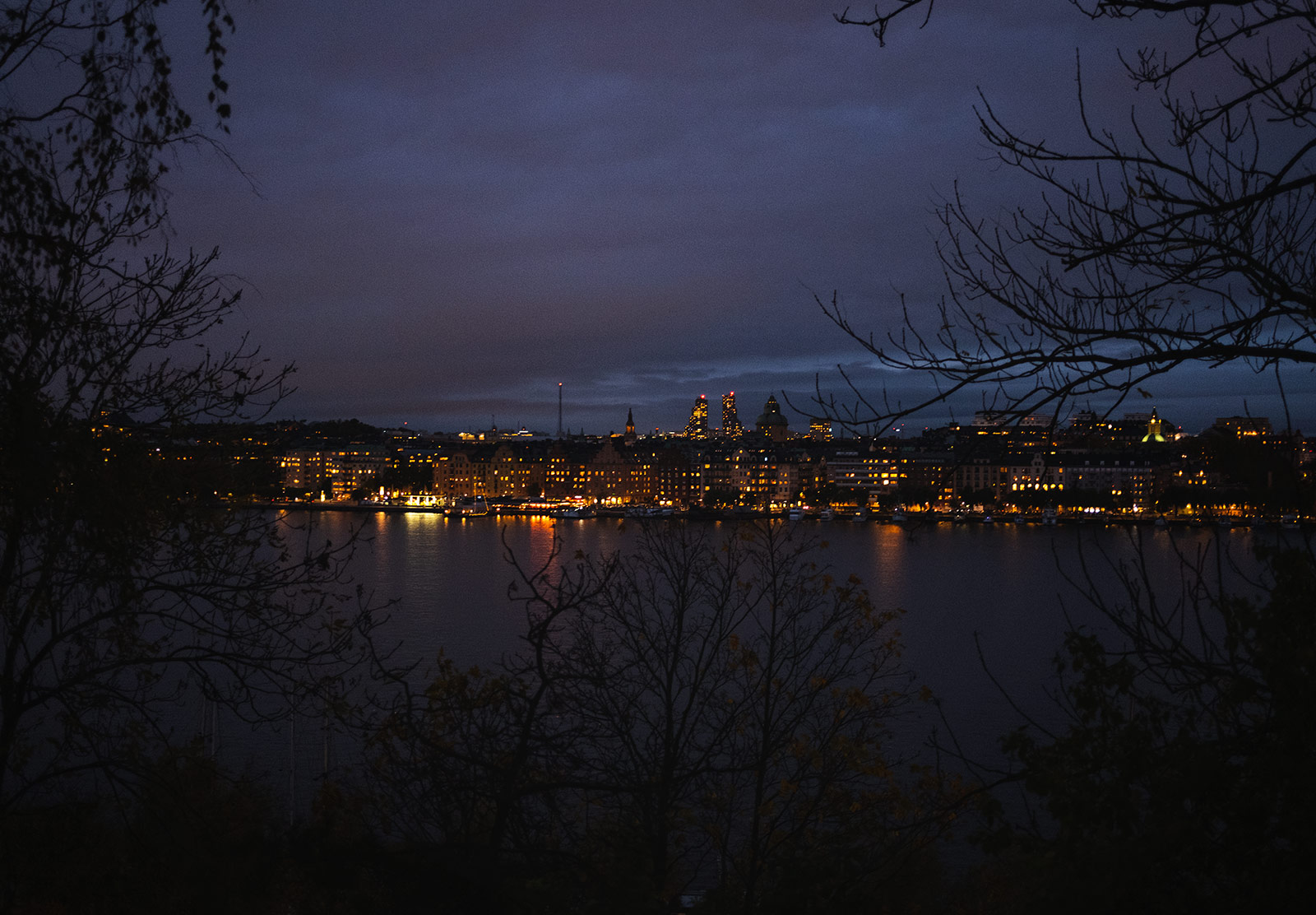 Lit buildings in the distance