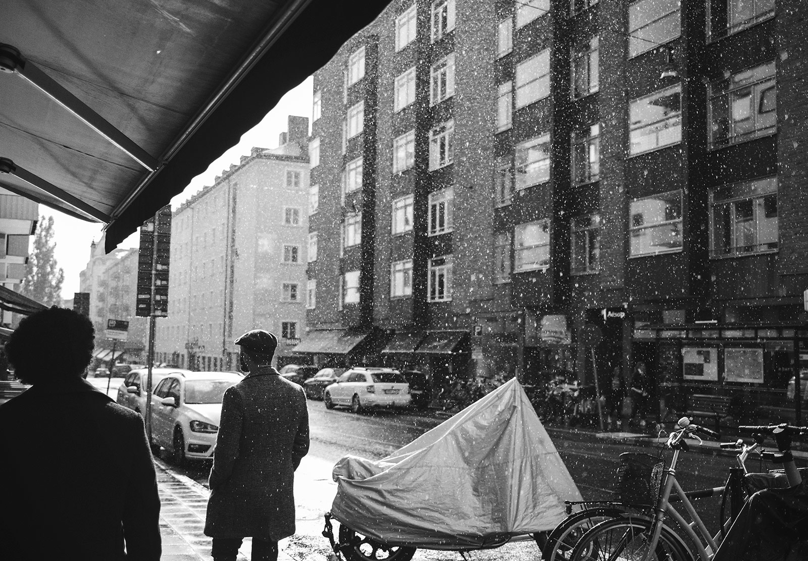 Rain falling in street