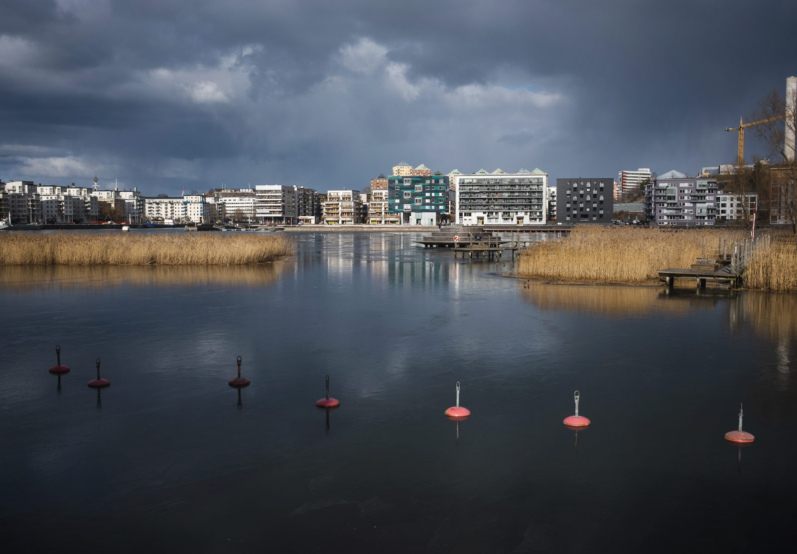 Dark clouds over water
