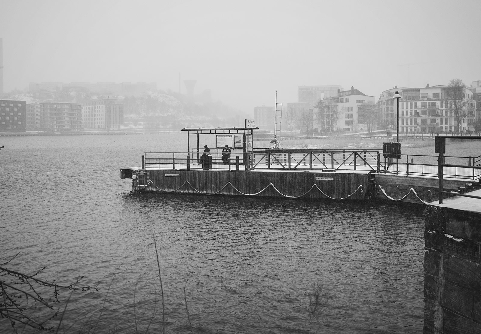 Snow covered boat jetty