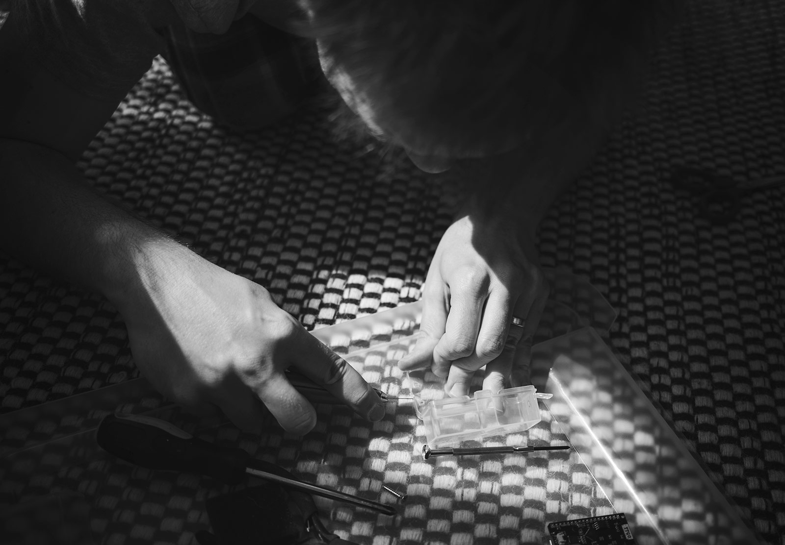 Man crafting in the sun